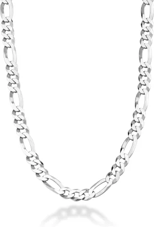 Miabella Solid 925 Sterling Silver Italian 9mm Diamond-Cut Figaro Link Chain Necklace For Men, Made in Italy
