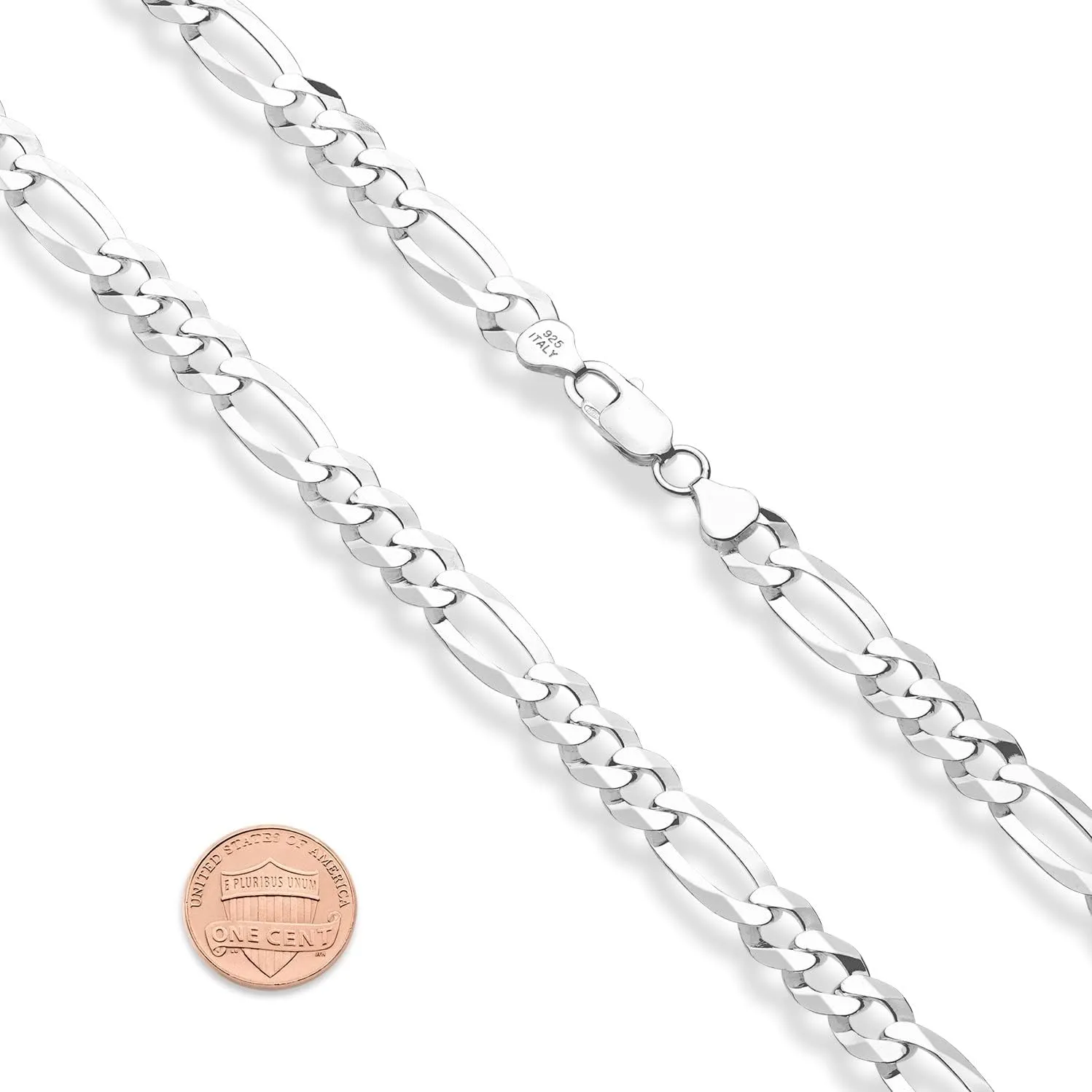 Miabella Solid 925 Sterling Silver Italian 9mm Diamond-Cut Figaro Link Chain Necklace For Men, Made in Italy