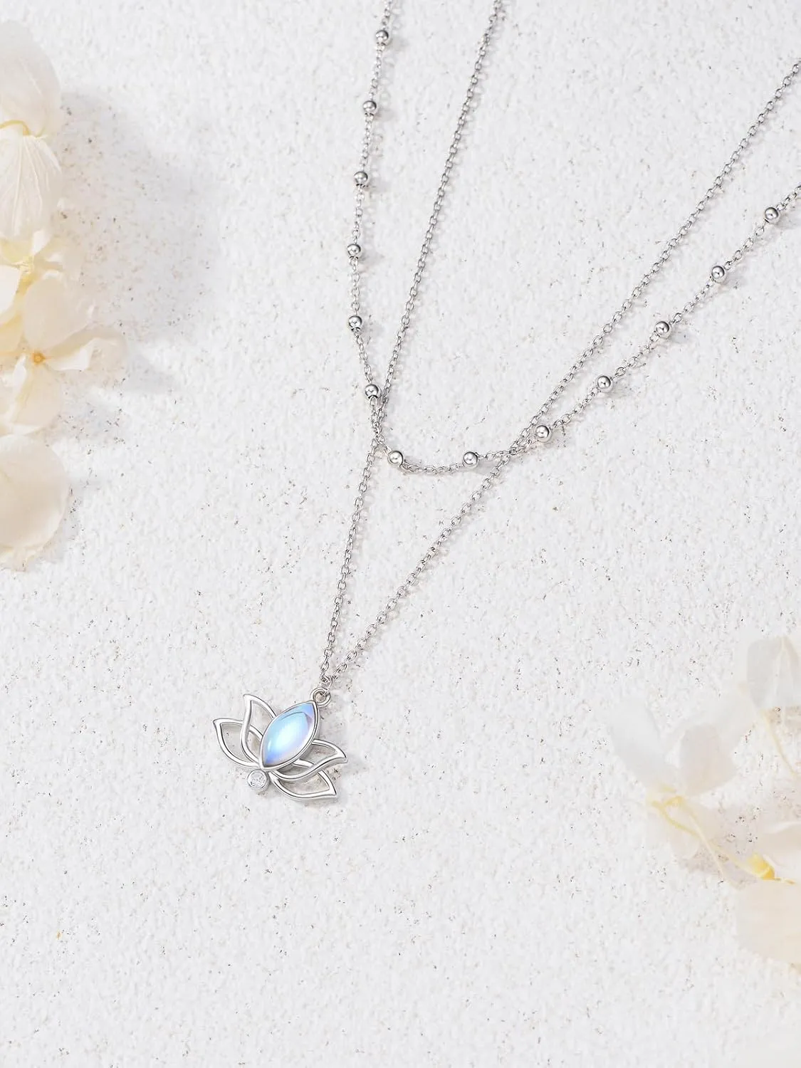 Midari Double Layered Necklace 925 Sterling Silver Pendant Jewelry with Floral Dragonfly Cross Star Moon Designs Gift for Wedding Graduation Birthday for Women