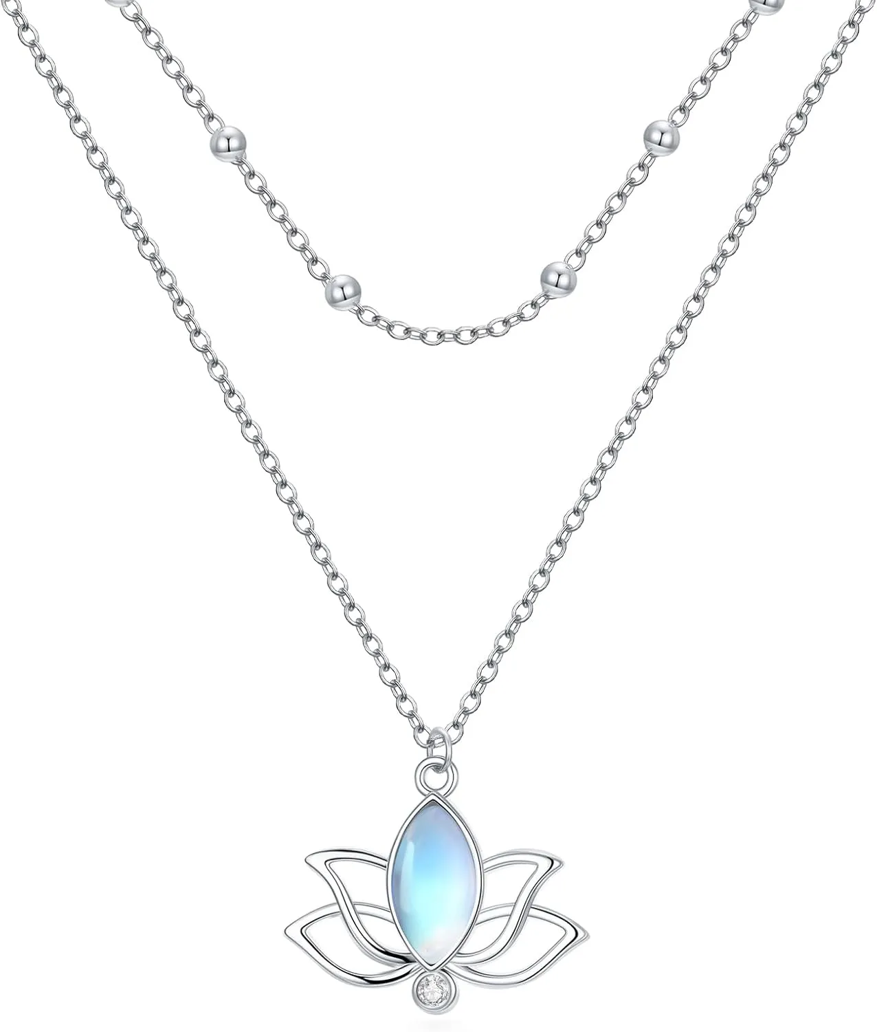 Midari Double Layered Necklace 925 Sterling Silver Pendant Jewelry with Floral Dragonfly Cross Star Moon Designs Gift for Wedding Graduation Birthday for Women