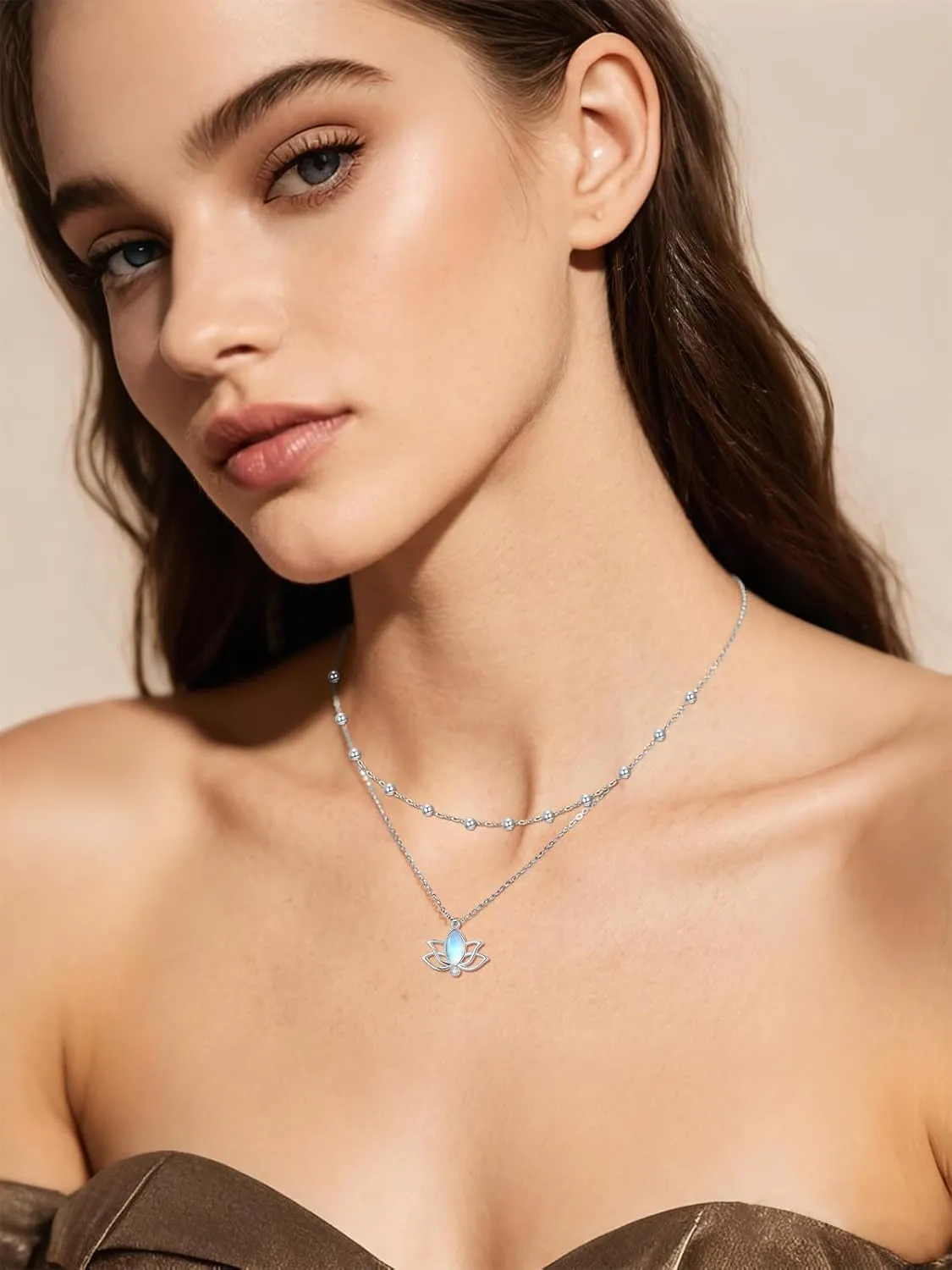 Midari Double Layered Necklace 925 Sterling Silver Pendant Jewelry with Floral Dragonfly Cross Star Moon Designs Gift for Wedding Graduation Birthday for Women
