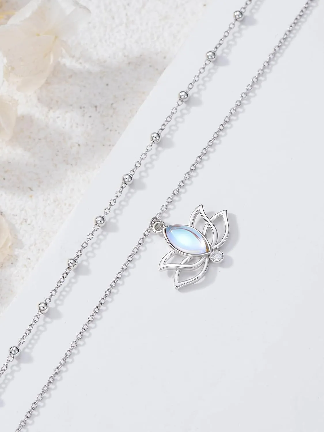 Midari Double Layered Necklace 925 Sterling Silver Pendant Jewelry with Floral Dragonfly Cross Star Moon Designs Gift for Wedding Graduation Birthday for Women