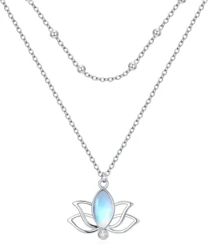 Midari Double Layered Necklace 925 Sterling Silver Pendant Jewelry with Floral Dragonfly Cross Star Moon Designs Gift for Wedding Graduation Birthday for Women