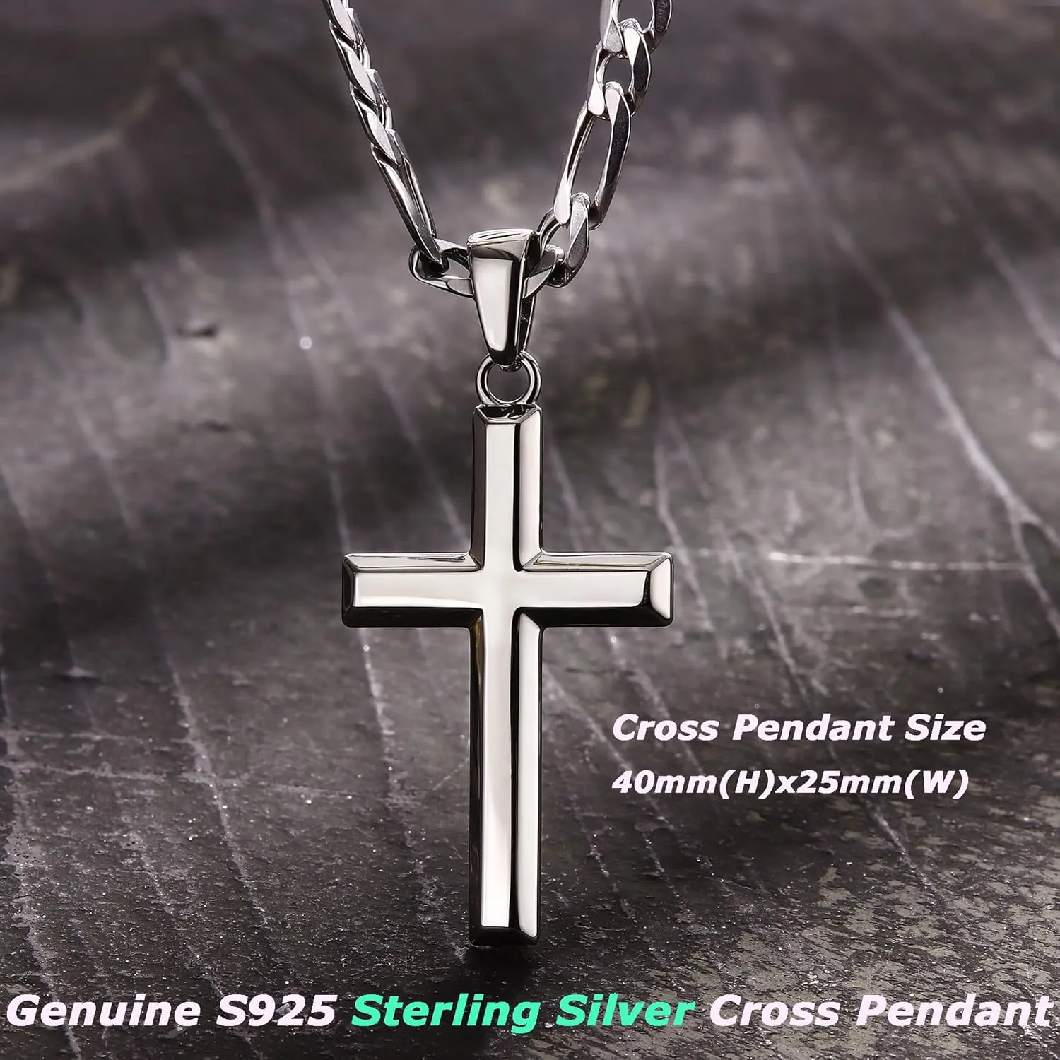 MILACOLATO 925 Sterling Silver Cross Necklace for Men Women, 5mm Stainless Steel Diamond-Cut Durable Figaro Link Chain or Cuban Link Curb Chain for Men, Mens Silver Crucifix Cross Pendant Necklaces Jewelry 16-30 Inches