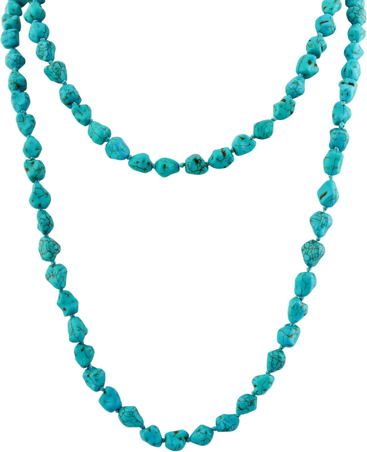 MINACHI Created Turquoise Long Necklace, Irregular Shape Beads, Bohemian Vintage Ethnic Style Jewelry for Women