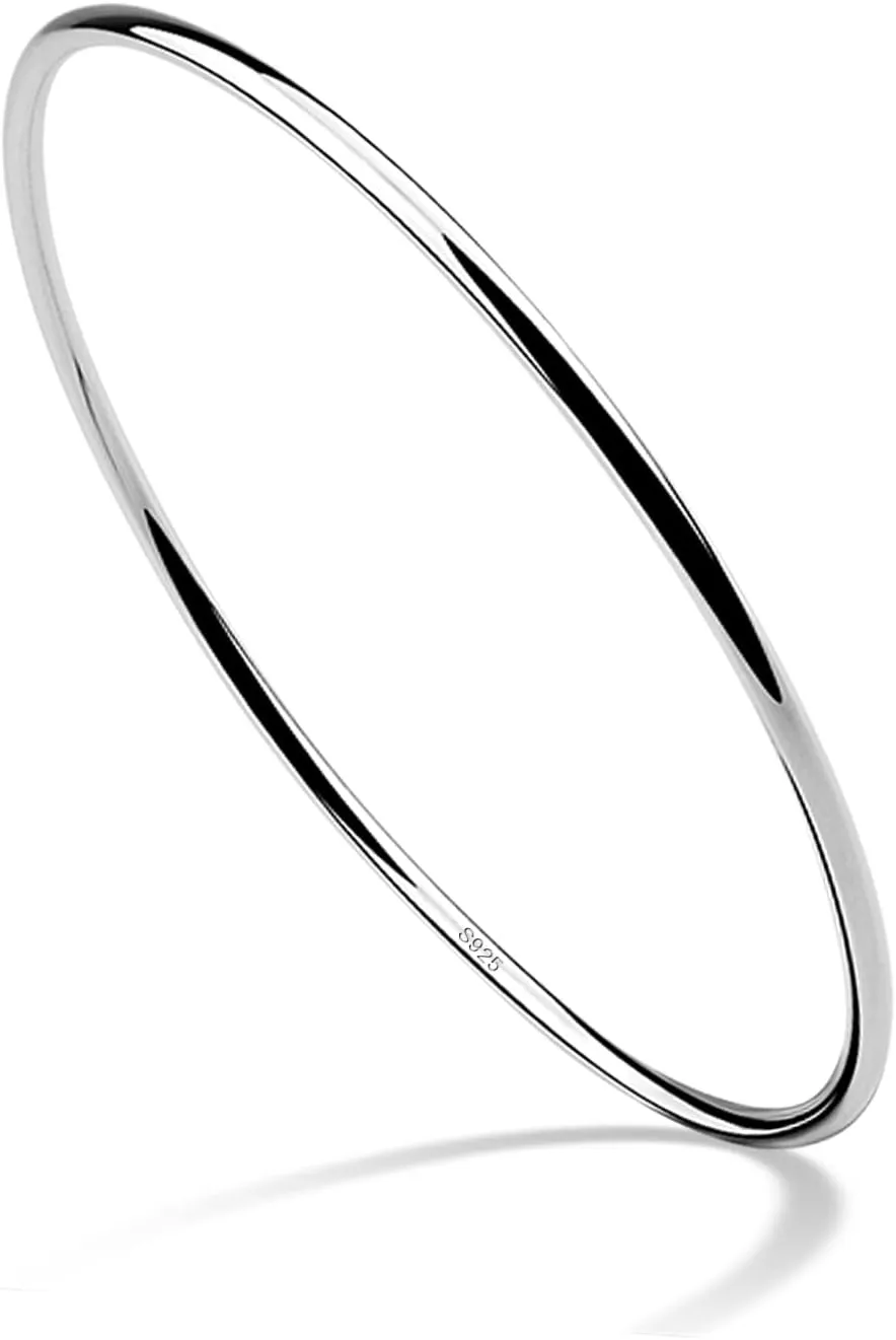 Minimalist Original 925 Sterling Silver Banglest Women DIY Stackable 1/2/3.Countless Set Bracelet 2MM Thick Diameter 60mm-65mm-68mm Jewelry Gift Wife Her