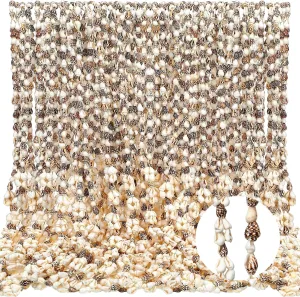 Misdary 30 Pcs Hawaiian Shell Leis Bulk Sea Shell Leis Luau Tahitian Dove Nassa Shell Necklace Natural Long Cowrie Shell Necklace Summer Beach Party Apparel Jewelry Accessories for Women Men
