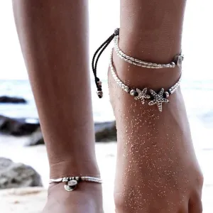 Missgrace Vintage Style Antique Silver Anklet Coin Tassels Beach Ankle Chain Fashion Coin Leg Ankle Bracelet Anklets for Women To Beach
