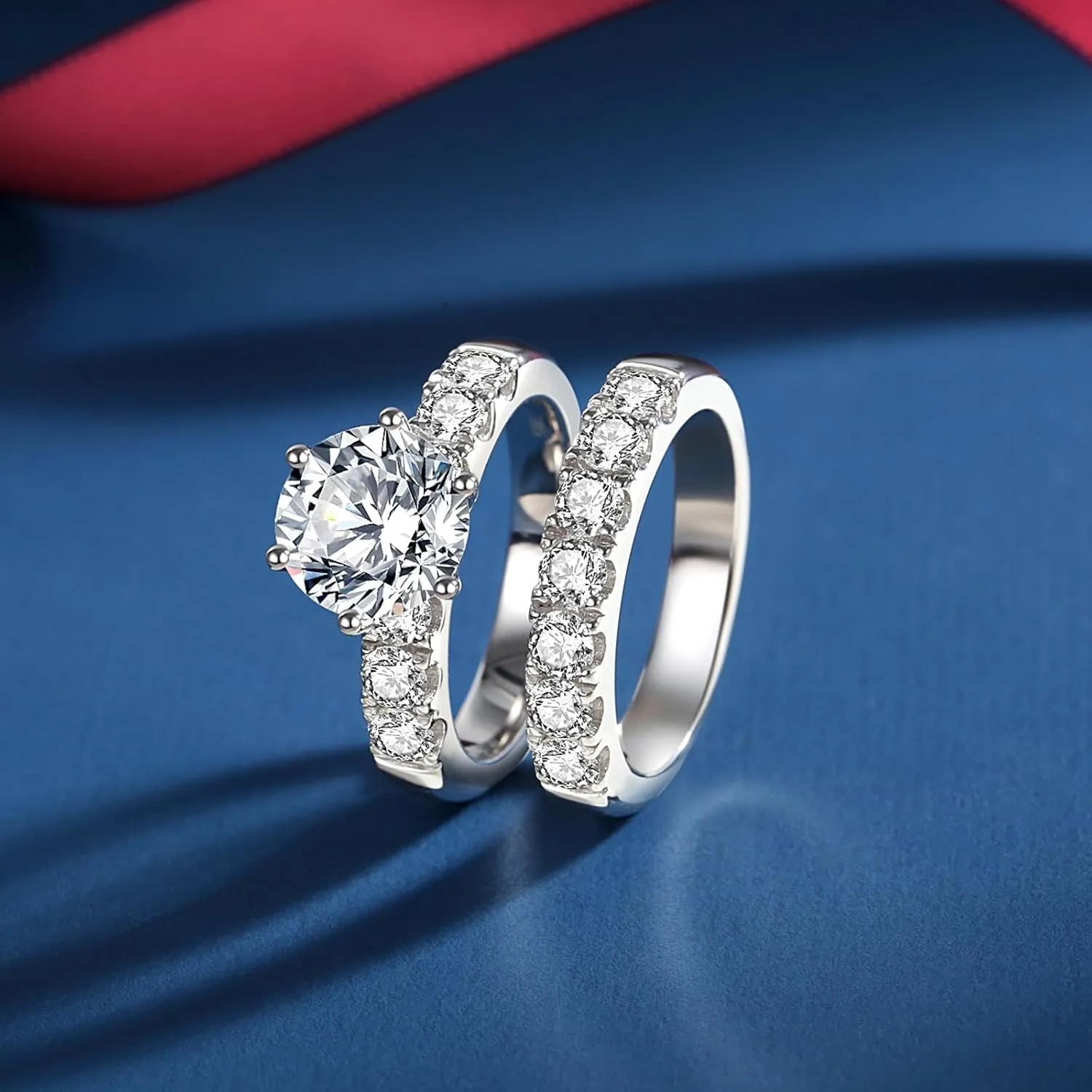 Moissanite Bridal Ring Sets for Women Moissanite Wedding Ring Set D Color VVS1 Round Cut Engagement Rings S925 Sterling Silver Promise Rings for Women Wife