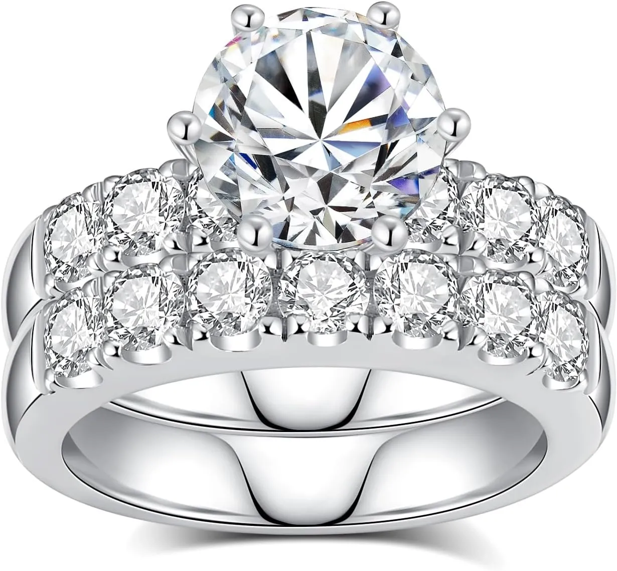 Moissanite Bridal Ring Sets for Women Moissanite Wedding Ring Set D Color VVS1 Round Cut Engagement Rings S925 Sterling Silver Promise Rings for Women Wife