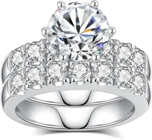 Moissanite Bridal Ring Sets for Women Moissanite Wedding Ring Set D Color VVS1 Round Cut Engagement Rings S925 Sterling Silver Promise Rings for Women Wife