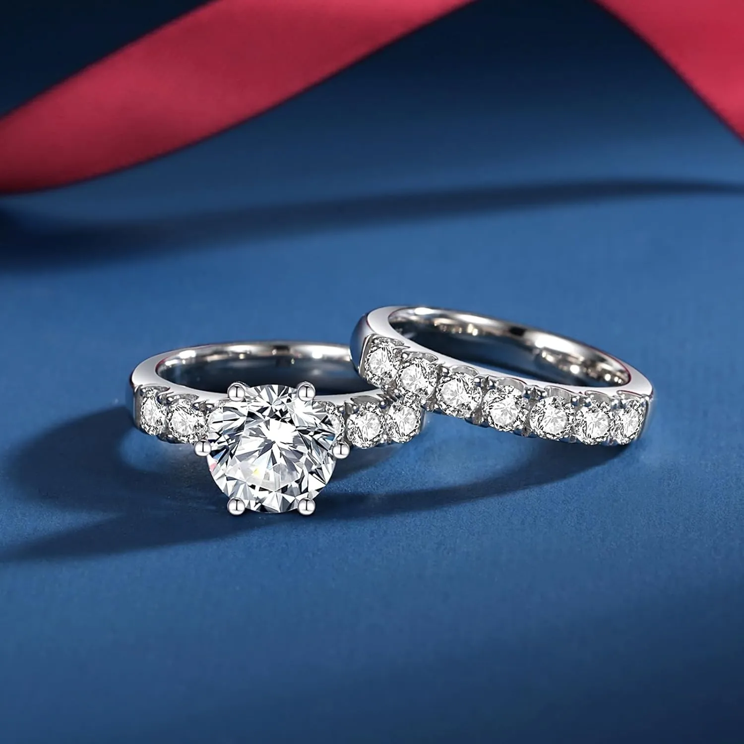 Moissanite Bridal Ring Sets for Women Moissanite Wedding Ring Set D Color VVS1 Round Cut Engagement Rings S925 Sterling Silver Promise Rings for Women Wife