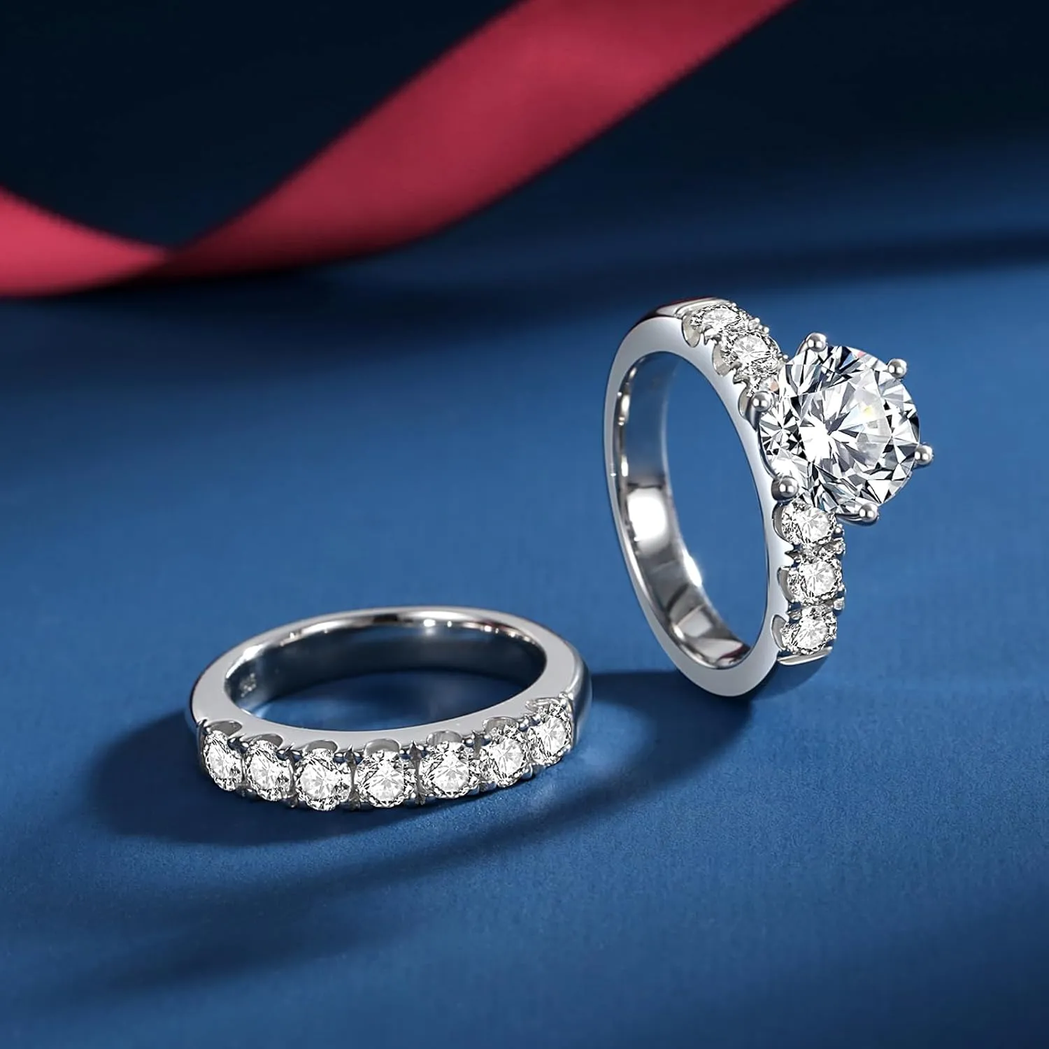 Moissanite Bridal Ring Sets for Women Moissanite Wedding Ring Set D Color VVS1 Round Cut Engagement Rings S925 Sterling Silver Promise Rings for Women Wife
