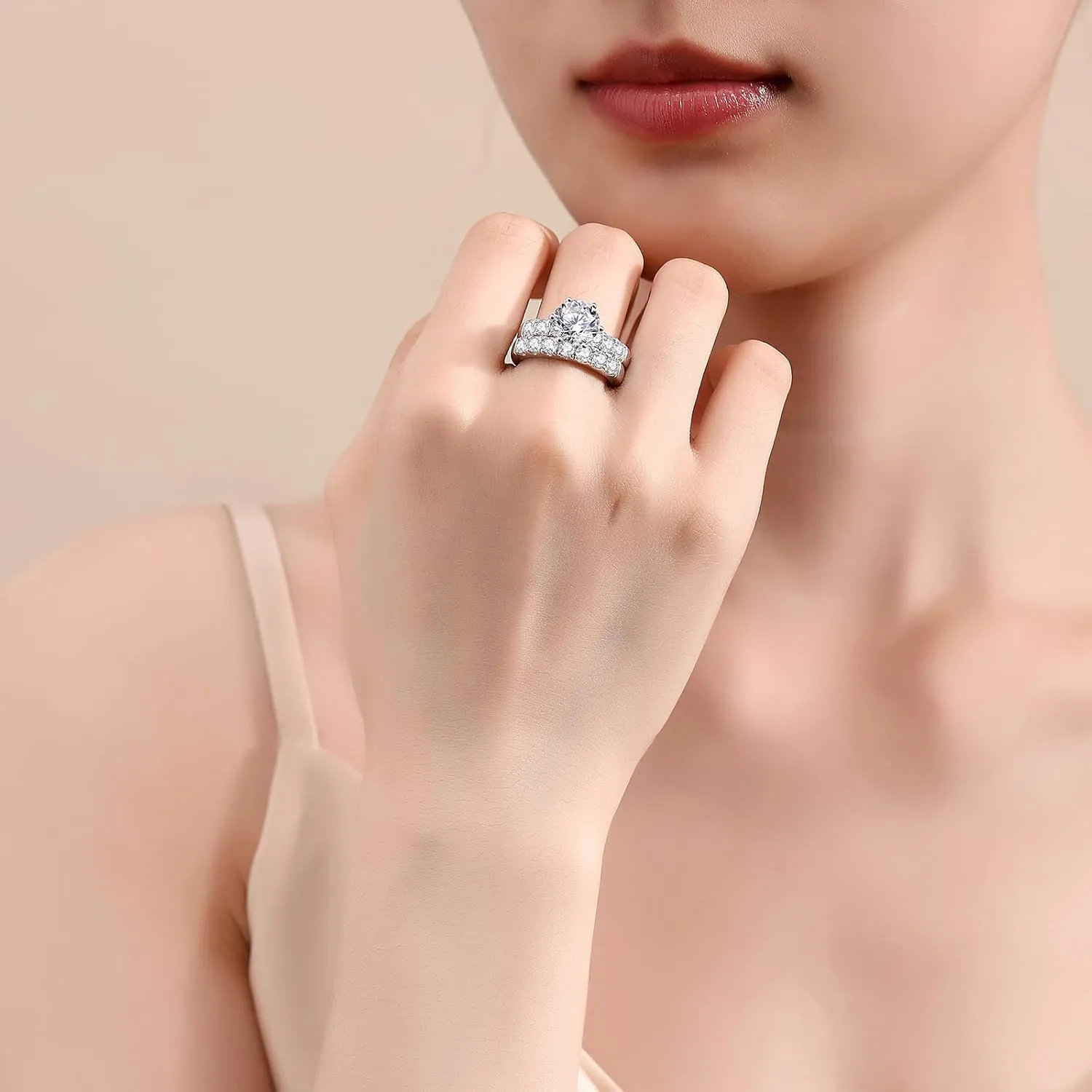 Moissanite Bridal Ring Sets for Women Moissanite Wedding Ring Set D Color VVS1 Round Cut Engagement Rings S925 Sterling Silver Promise Rings for Women Wife