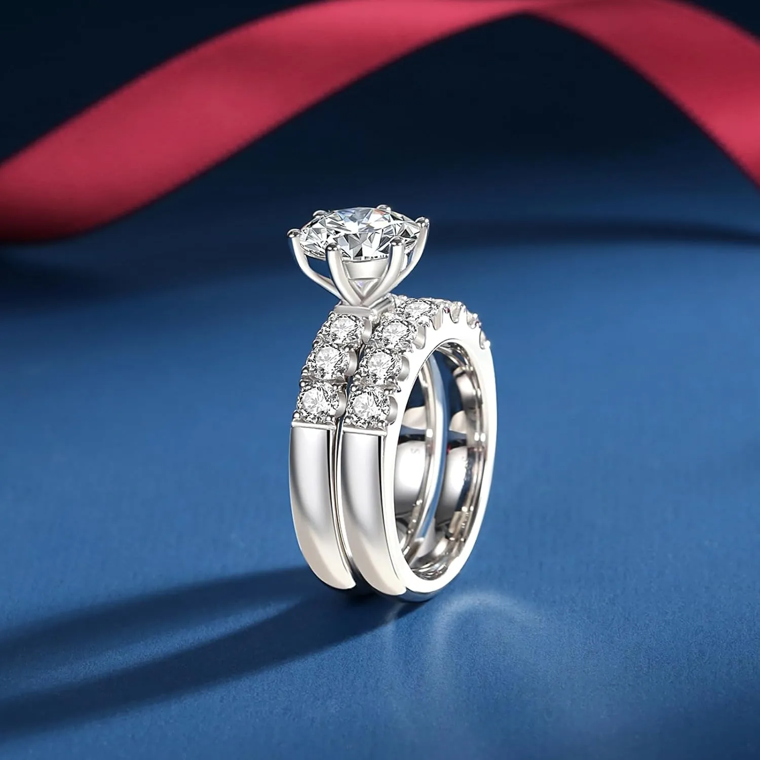 Moissanite Bridal Ring Sets for Women Moissanite Wedding Ring Set D Color VVS1 Round Cut Engagement Rings S925 Sterling Silver Promise Rings for Women Wife