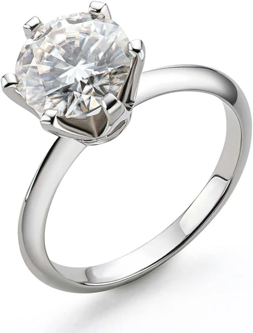 Moissanite Engagement Ring for Women 1 carat 6.5 mm D color VVS Round Cut Brilliant Moissanite Solitaire Rings Platinum-Plated Sterling Silver Wedding Anniversary Promise Band (6.5)
