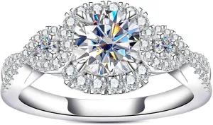 Moissanite Engagement Rings 1.4-2.2cttw D Color VVS1 Clarity Round Brilliant Cut 925 Sterling Silver 3 Stones Anniversary Promise Wedding Rings for Women with Certificate