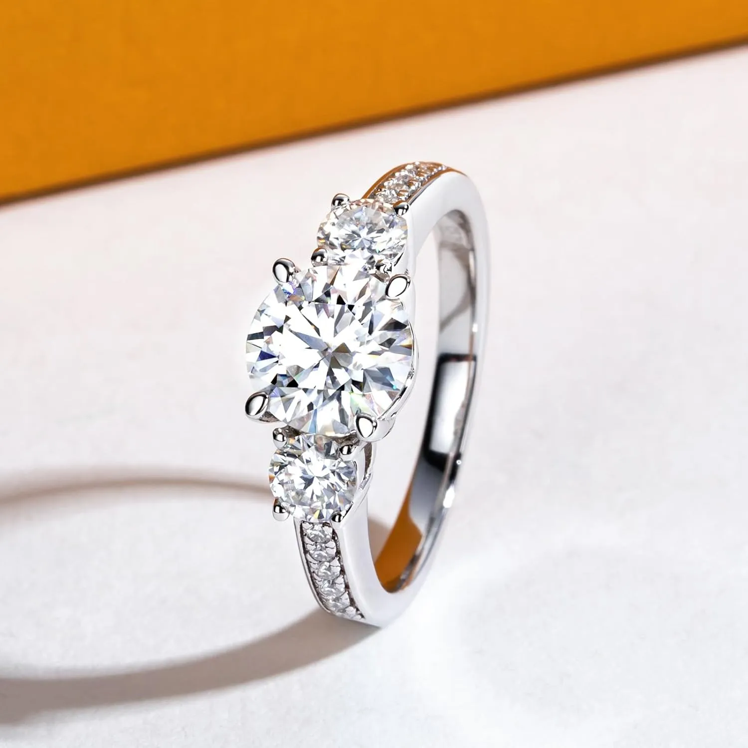 Moissanite Engagement Rings 1.4-2.2cttw D Color VVS1 Clarity Round Brilliant Cut 925 Sterling Silver 3 Stones Anniversary Promise Wedding Rings for Women with Certificate
