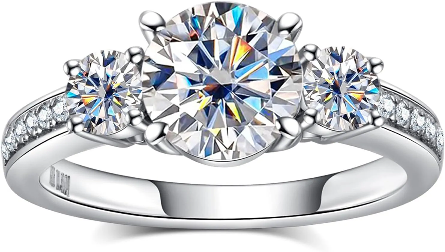 Moissanite Engagement Rings 1.4-2.2cttw D Color VVS1 Clarity Round Brilliant Cut 925 Sterling Silver 3 Stones Anniversary Promise Wedding Rings for Women with Certificate
