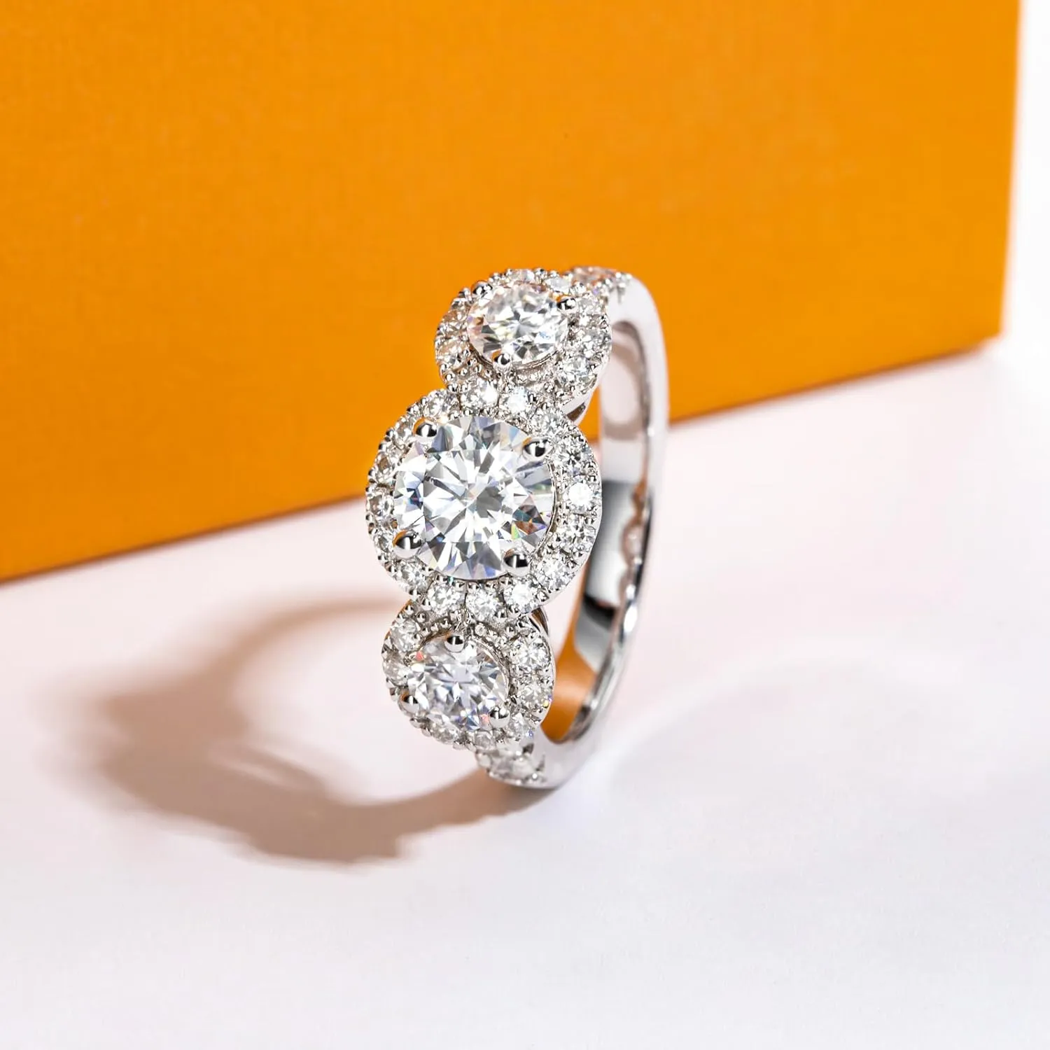 Moissanite Engagement Rings 1.4-2.2cttw D Color VVS1 Clarity Round Brilliant Cut 925 Sterling Silver 3 Stones Anniversary Promise Wedding Rings for Women with Certificate