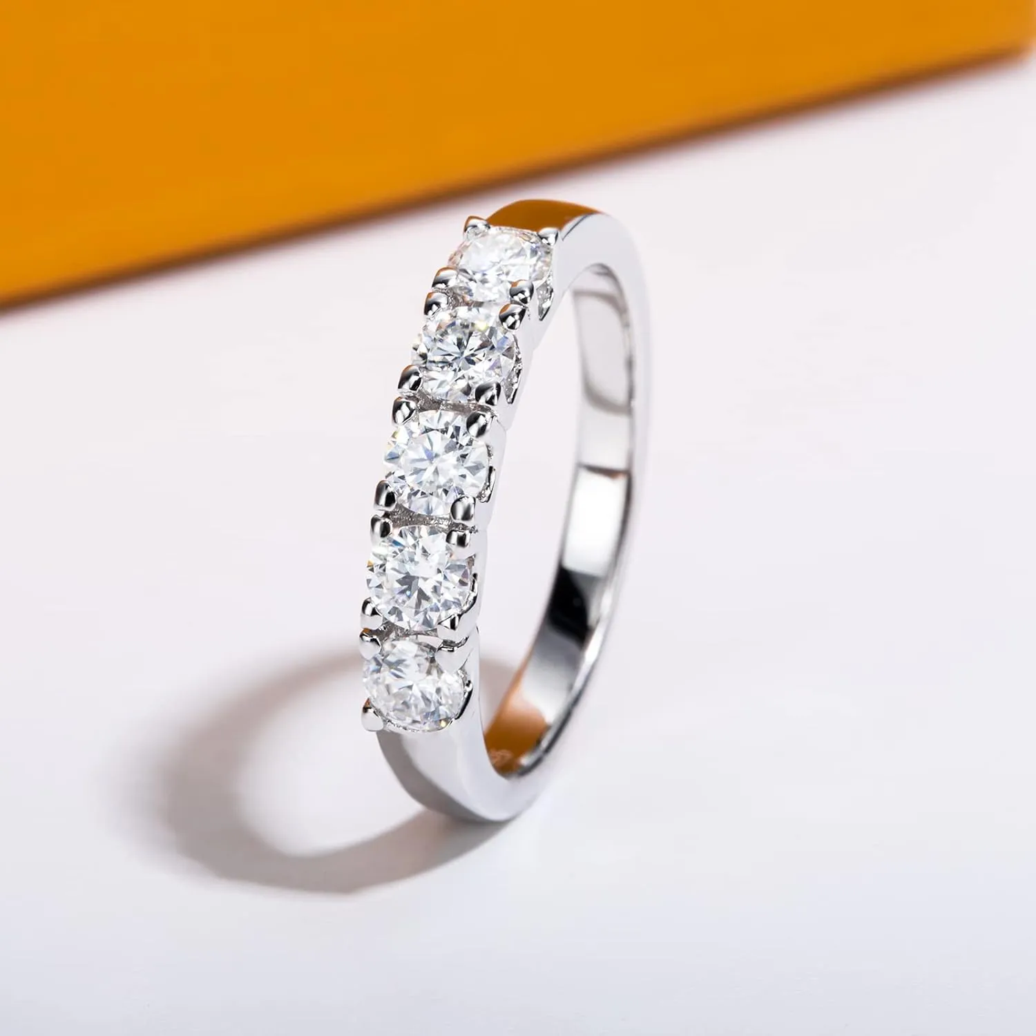 Moissanite Eternity Rings Wedding Bands D Color VVS1 Clarity Round Brilliant Cut 925 Sterling Silver 5/6 Stones Anniversary Band Rings for Women with Certificate