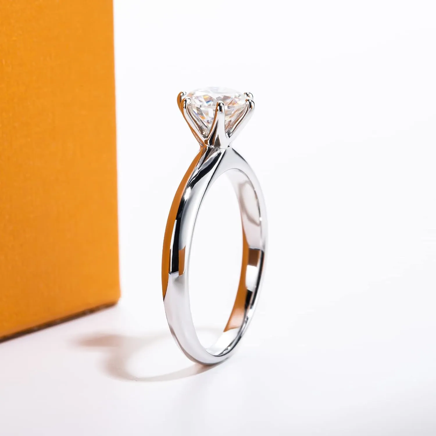 Moissanite Ring, 0.5/1/1.5/2/2.5/3CT Round Brilliant Cut Six Prong Solitaire Gold Plated 925 Sterling Silver Engagement Promise Wedding Rings for Women with Certificate