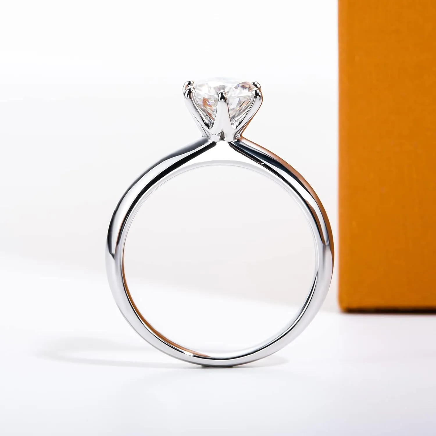Moissanite Ring, 0.5/1/1.5/2/2.5/3CT Round Brilliant Cut Six Prong Solitaire Gold Plated 925 Sterling Silver Engagement Promise Wedding Rings for Women with Certificate
