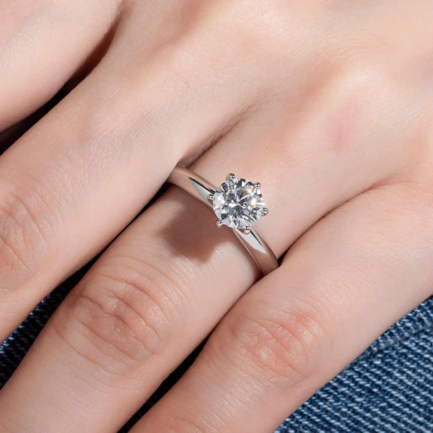 Moissanite Ring, 0.5/1/1.5/2/2.5/3CT Round Brilliant Cut Six Prong Solitaire Gold Plated 925 Sterling Silver Engagement Promise Wedding Rings for Women with Certificate