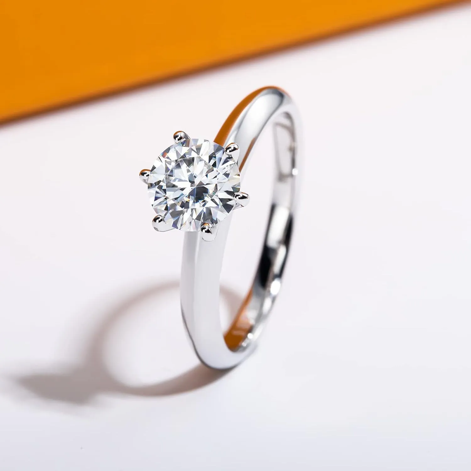 Moissanite Ring, 0.5/1/1.5/2/2.5/3CT Round Brilliant Cut Six Prong Solitaire Gold Plated 925 Sterling Silver Engagement Promise Wedding Rings for Women with Certificate