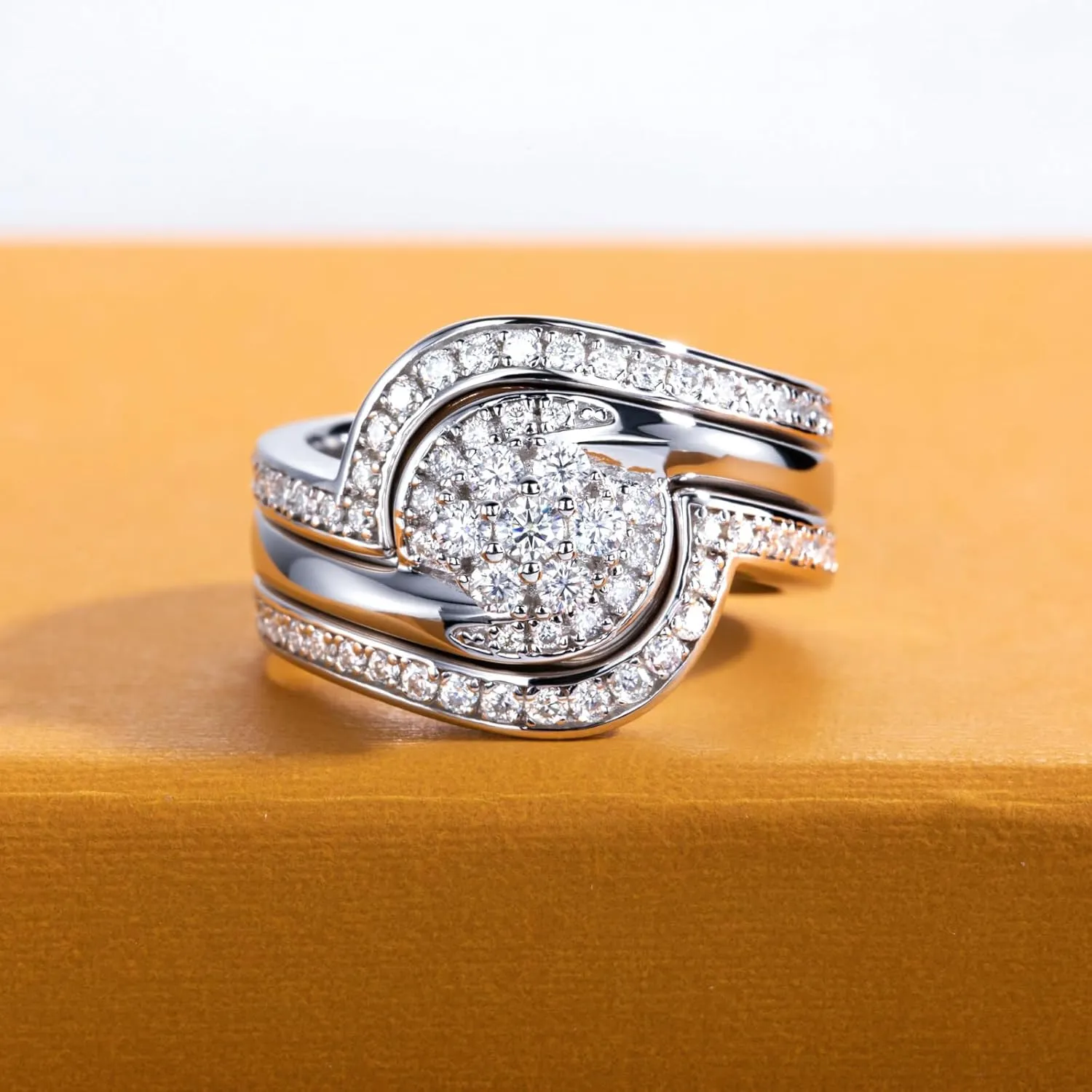 Moissanite Wedding Rings Bridal Set 3.7CTTW D Color VVS1 Clarity Round Brilliant Cut 925 Sterling Silver Moissanite Wedding Band Engagement Rings for Women with Certificate