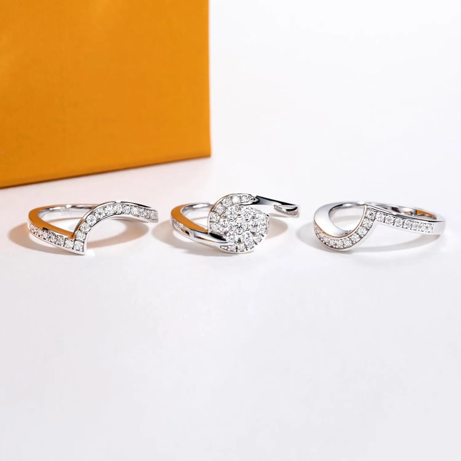 Moissanite Wedding Rings Bridal Set 3.7CTTW D Color VVS1 Clarity Round Brilliant Cut 925 Sterling Silver Moissanite Wedding Band Engagement Rings for Women with Certificate