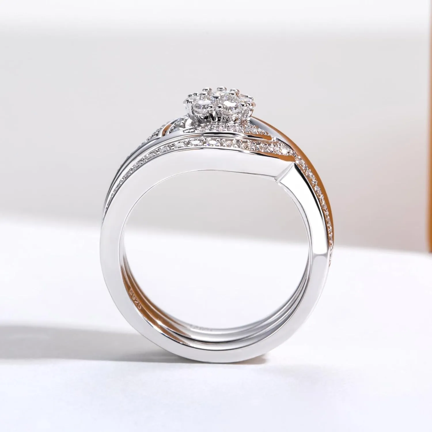 Moissanite Wedding Rings Bridal Set 3.7CTTW D Color VVS1 Clarity Round Brilliant Cut 925 Sterling Silver Moissanite Wedding Band Engagement Rings for Women with Certificate