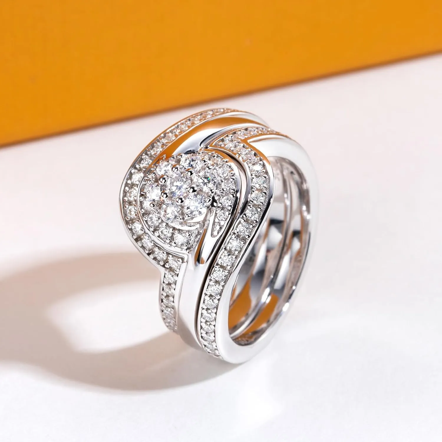 Moissanite Wedding Rings Bridal Set 3.7CTTW D Color VVS1 Clarity Round Brilliant Cut 925 Sterling Silver Moissanite Wedding Band Engagement Rings for Women with Certificate