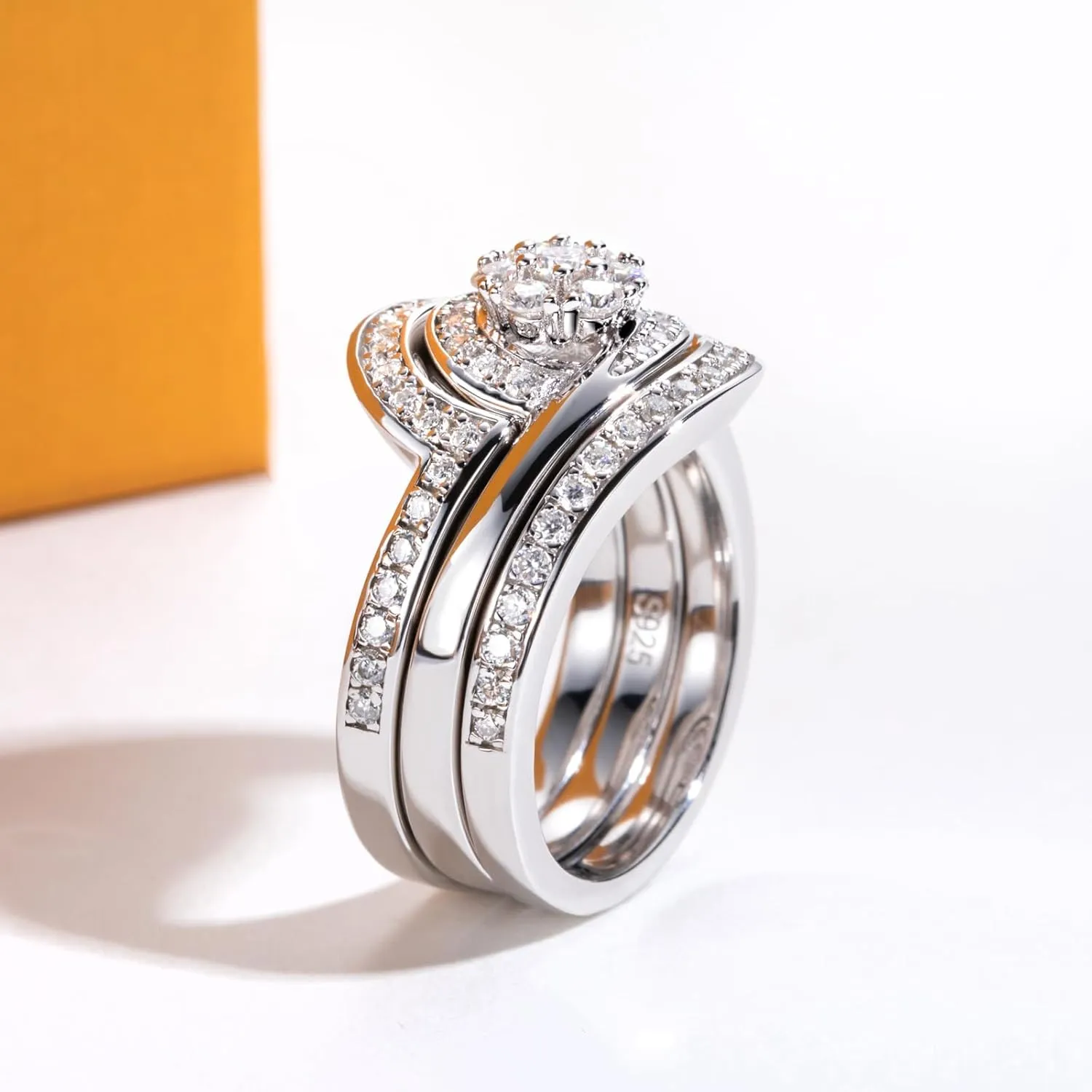 Moissanite Wedding Rings Bridal Set 3.7CTTW D Color VVS1 Clarity Round Brilliant Cut 925 Sterling Silver Moissanite Wedding Band Engagement Rings for Women with Certificate