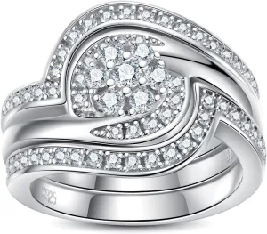 Moissanite Wedding Rings Bridal Set 3.7CTTW D Color VVS1 Clarity Round Brilliant Cut 925 Sterling Silver Moissanite Wedding Band Engagement Rings for Women with Certificate