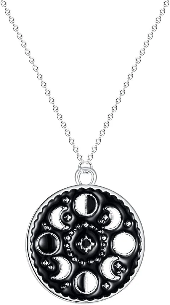 Moon Phase Chain Necklaces Lunar Eclipse Choker Full Moon Collar Crescent Moon Pendant Waning Moon Clavicle New Moon Collette for Women Girls Triple Goddess Jewelry