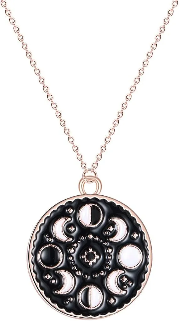 Moon Phase Chain Necklaces Lunar Eclipse Choker Full Moon Collar Crescent Moon Pendant Waning Moon Clavicle New Moon Collette for Women Girls Triple Goddess Jewelry