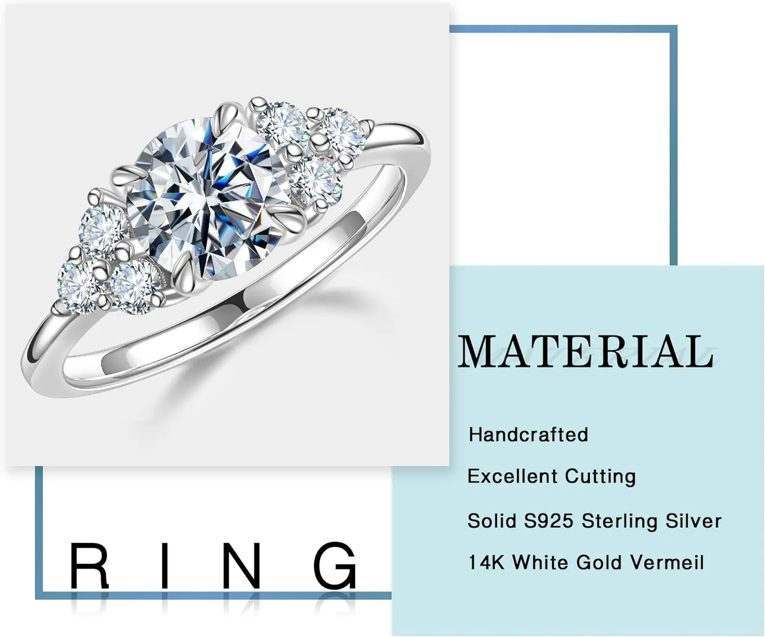 MOOSEA 1.2ct Moissanite Engagement Ring for Women, Brilliant D Color VVS1 Clarity Lab Created Moissanite Wedding Rings 14K White Yellow Rose Gold Vermeil Moissanite Anniversary Ring for Her