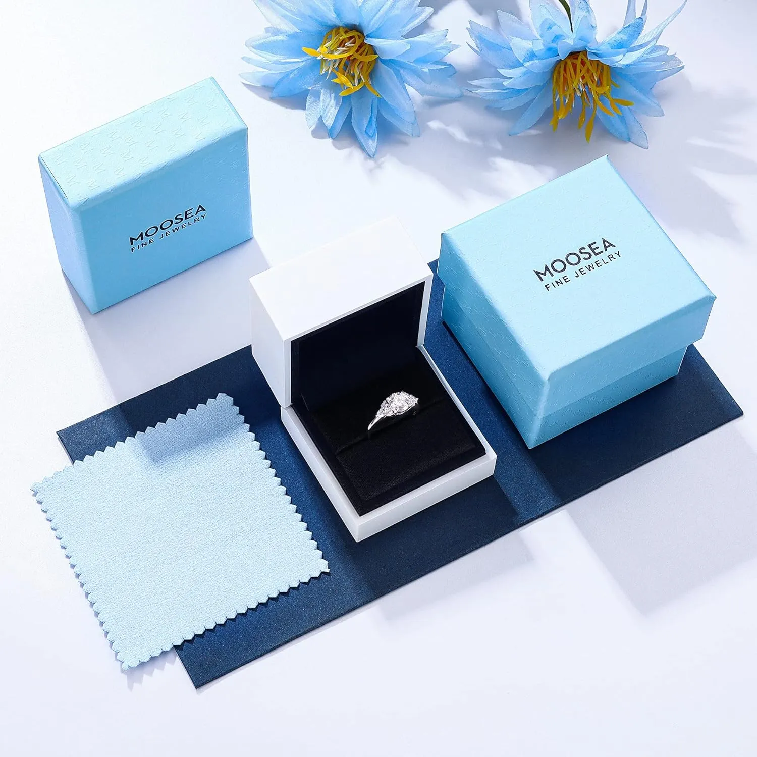 MOOSEA 1.2ct Moissanite Engagement Ring for Women, Brilliant D Color VVS1 Clarity Lab Created Moissanite Wedding Rings 14K White Yellow Rose Gold Vermeil Moissanite Anniversary Ring for Her