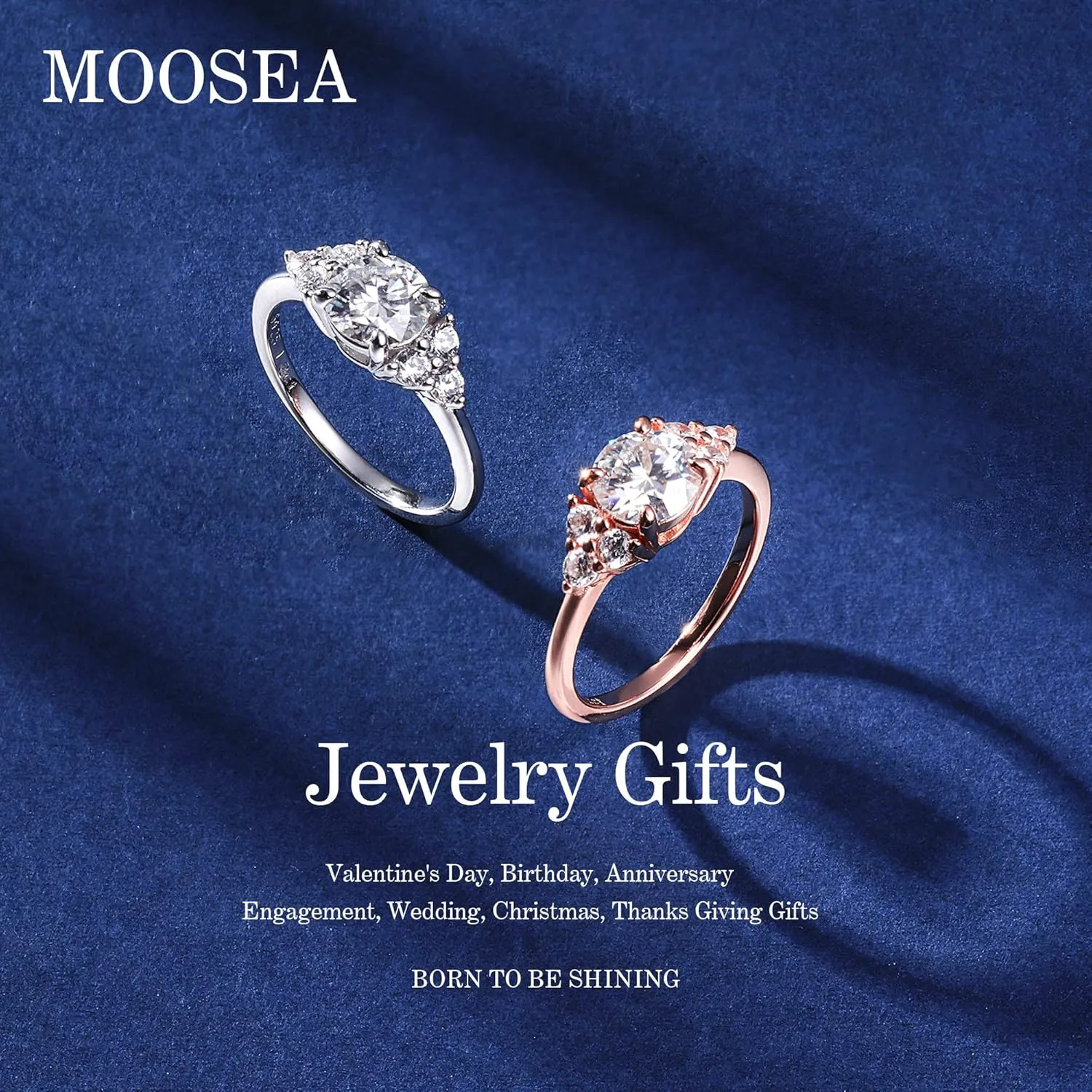 MOOSEA 1.2ct Moissanite Engagement Ring for Women, Brilliant D Color VVS1 Clarity Lab Created Moissanite Wedding Rings 14K White Yellow Rose Gold Vermeil Moissanite Anniversary Ring for Her