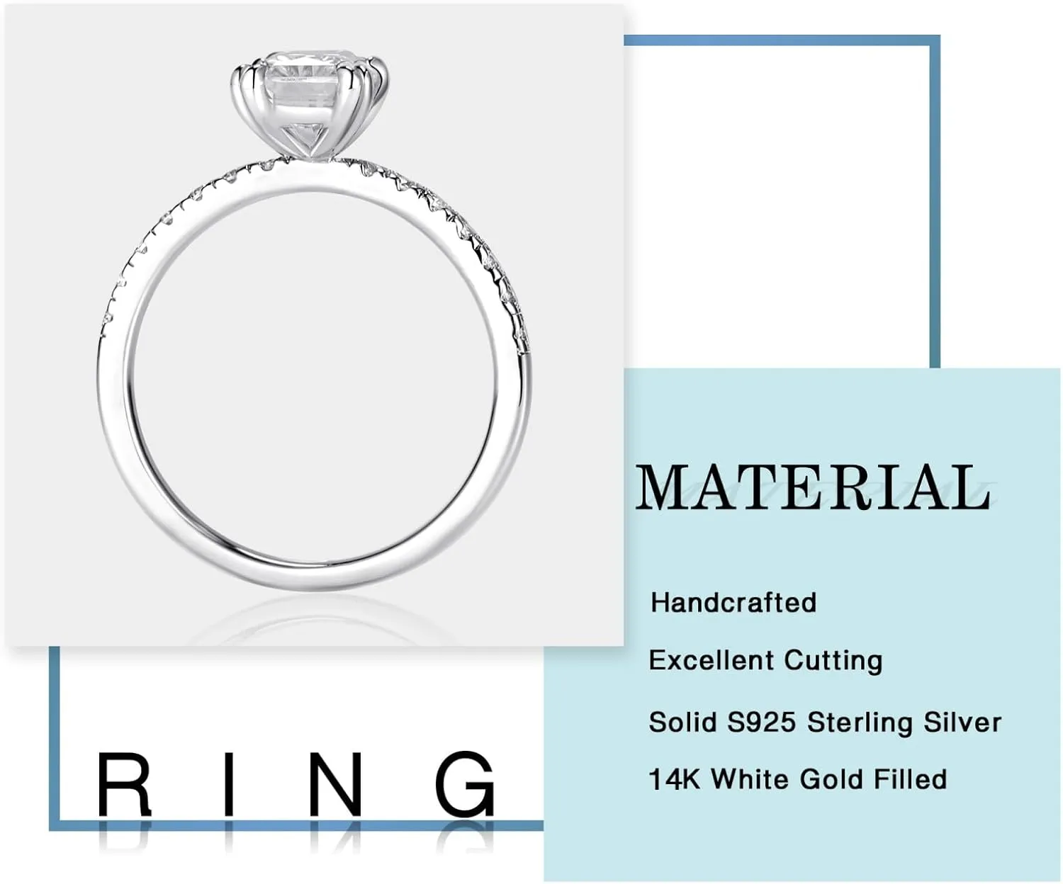 MOOSEA 2ct Radiant Cut Moissanite Rings for Women - D Color VVS1 Clarity Lab Created Moissanite Wedding Rings for Women 14K White Gold Plated Moissanite Engagement Ring Valentines Day Gifts for Her