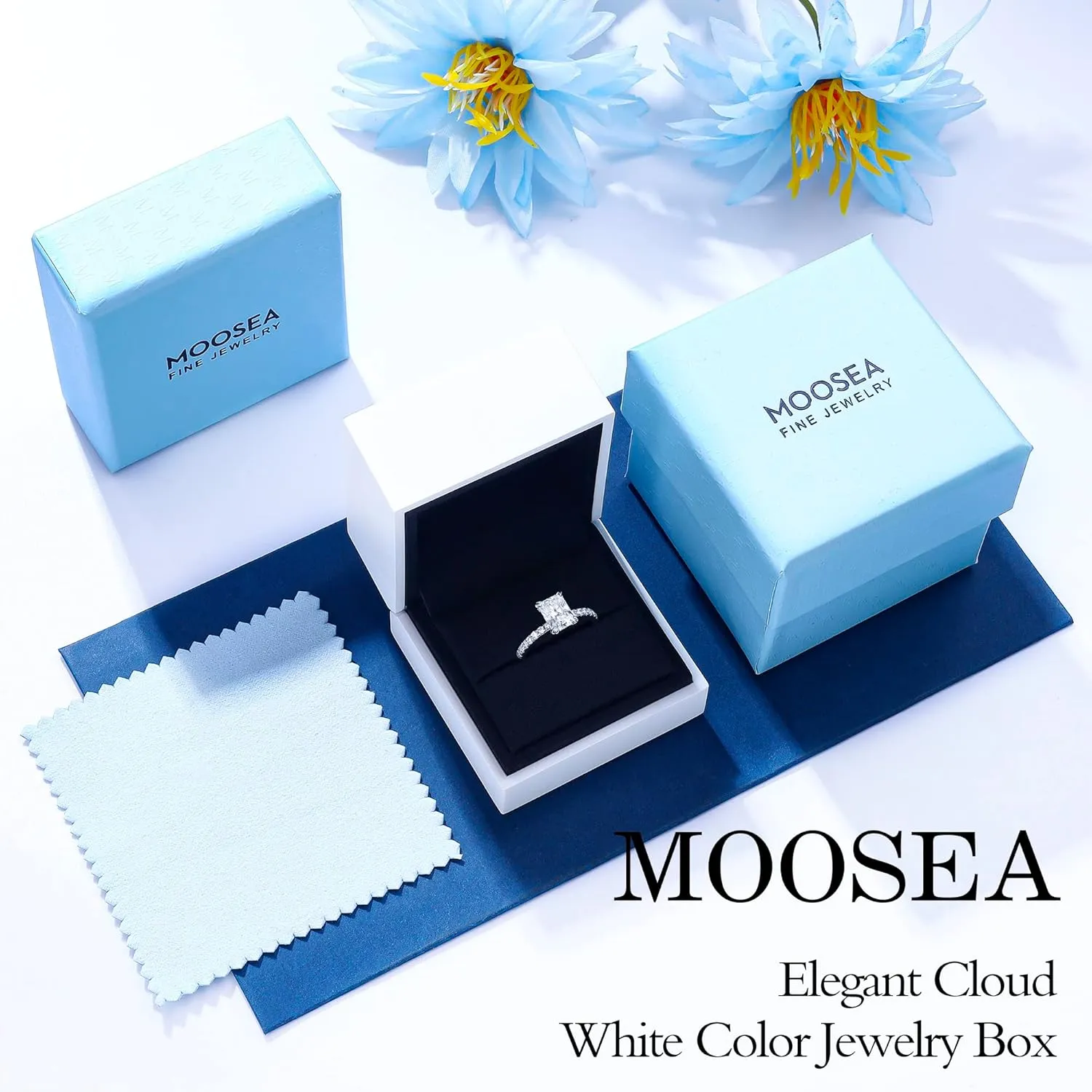 MOOSEA 2ct Radiant Cut Moissanite Rings for Women - D Color VVS1 Clarity Lab Created Moissanite Wedding Rings for Women 14K White Gold Plated Moissanite Engagement Ring Valentines Day Gifts for Her