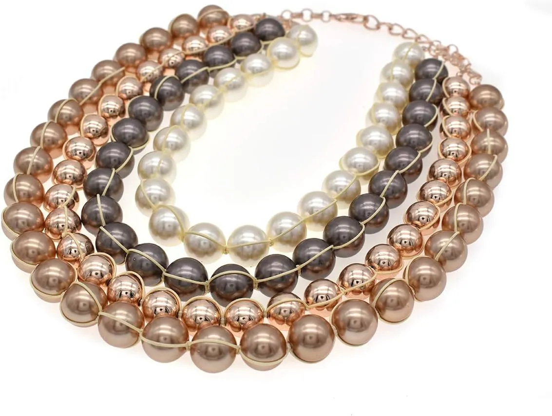 Multi Strand Crystal Rhinestone Pearl Statement Necklace for Women Choker Bib Collar Beaded Necklace Costume Jewelry Set