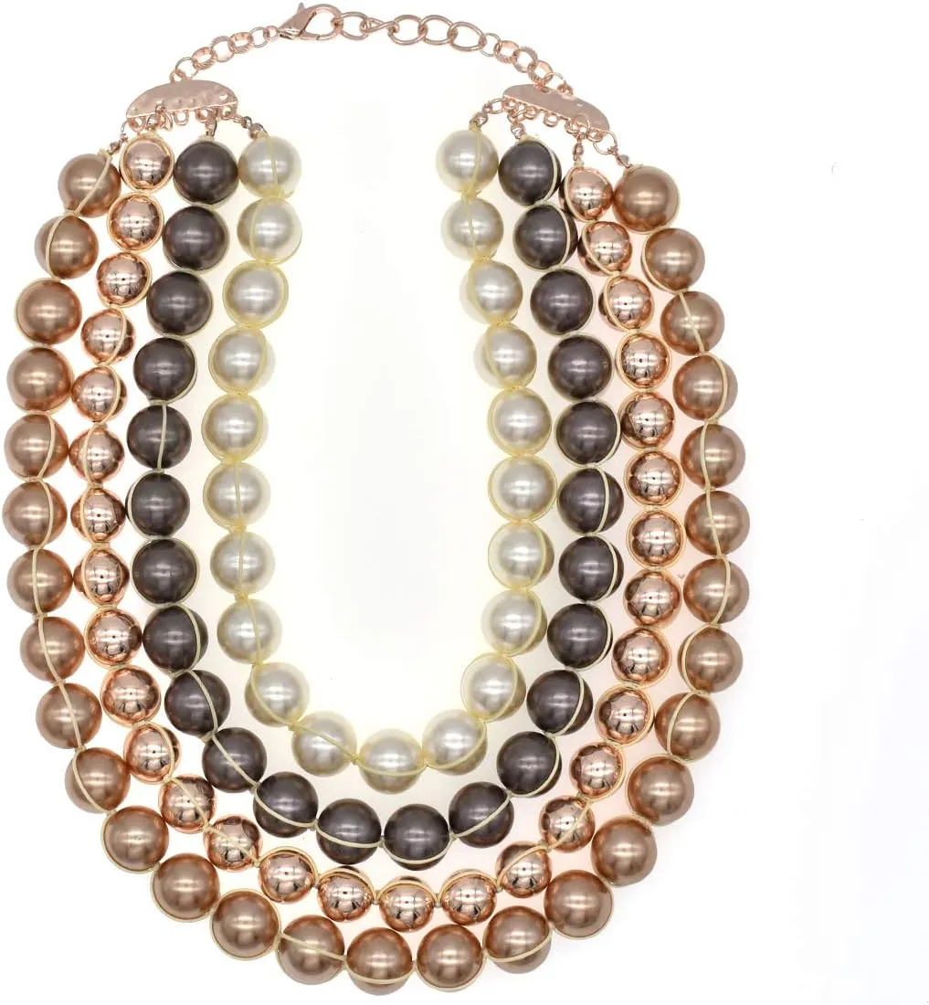 Multi Strand Crystal Rhinestone Pearl Statement Necklace for Women Choker Bib Collar Beaded Necklace Costume Jewelry Set