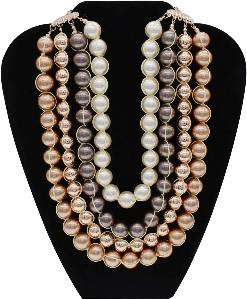 Multi Strand Crystal Rhinestone Pearl Statement Necklace for Women Choker Bib Collar Beaded Necklace Costume Jewelry Set