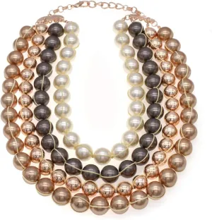 Multi Strand Crystal Rhinestone Pearl Statement Necklace for Women Choker Bib Collar Beaded Necklace Costume Jewelry Set