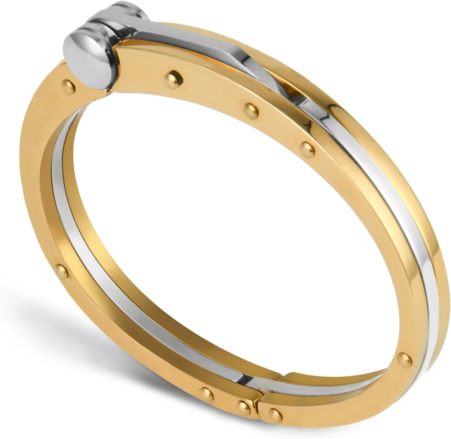 My Daily Styles Mens Two-Toned Yellow Gold Tone and Stainless Steel Handcuff Bracelet
