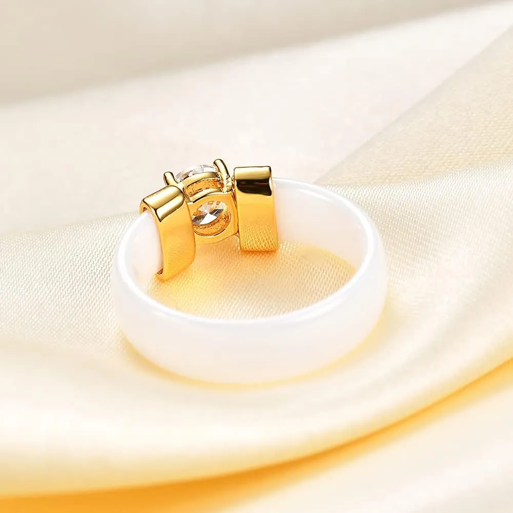 MYNENEY 6mm White/Black Ceramic Rings Plus Cubic Zirconia For Women Comfort Fit Engagement Wedding Band Size 5-12
