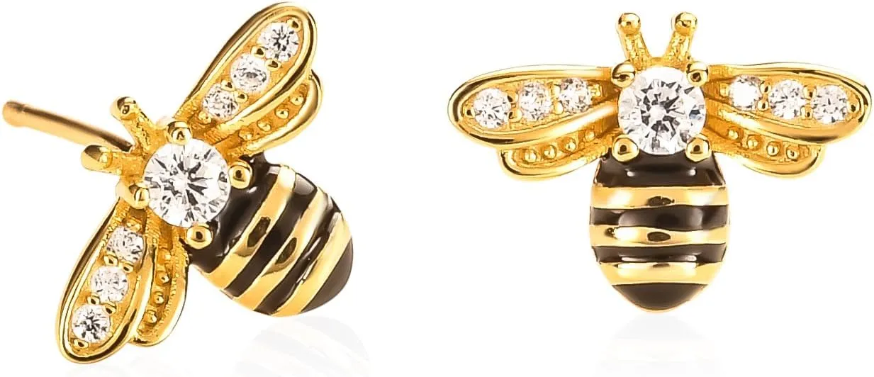 Namana Sterling Silver Bumble Bee Stud Earrings for Women, 925 Sterling Silver Bee Earrings for Women, Dainty Earrings in a Bumble Bee Design, Bee Jewelry Gifts for Women