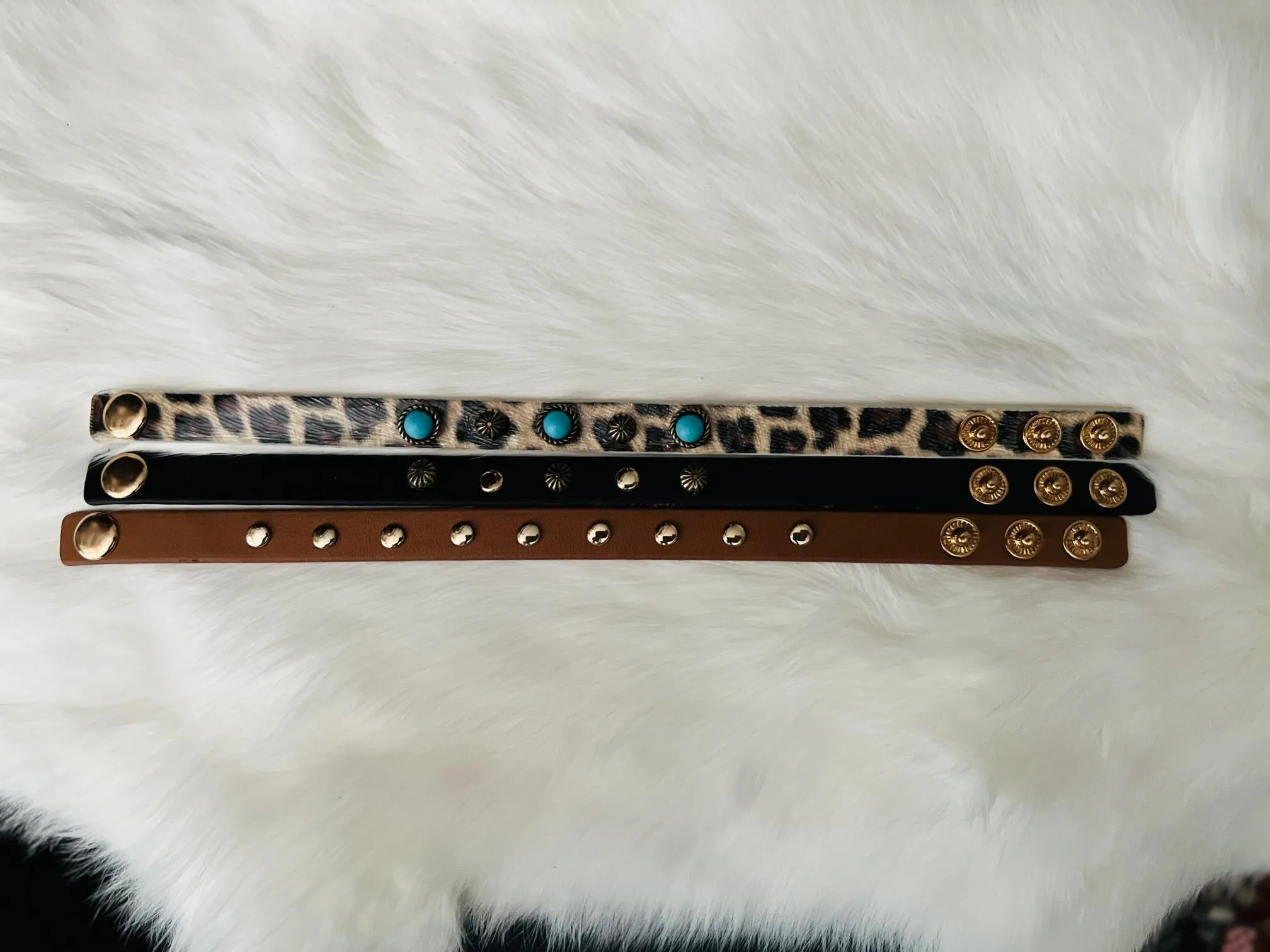 Narrow Leatherette Bracelet Straps with adjustable snaps - Multi